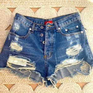 Destroyed High Waisted Jean Shorts